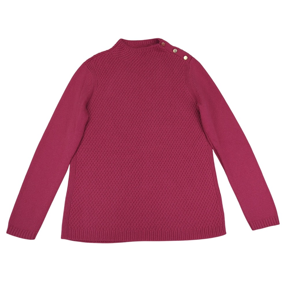 Talbots Women's‎ Medium Pink Cotton Blend Knit Mock Neck Gold Button Sweater